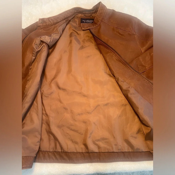 Roundtree & Yorke Sz 3XLT Brown Weatherproof Faux Leather Bomber Jacket NEW - Picture 3 of 15
